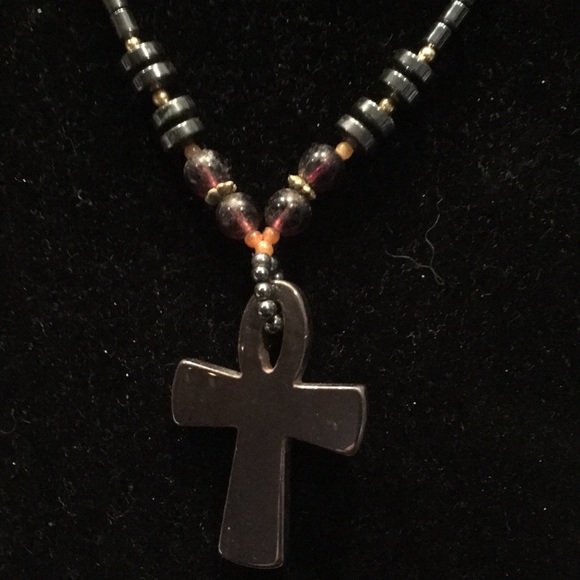 NWOT Hematite and beaded Ankh/Cross - Picture 2 of 4